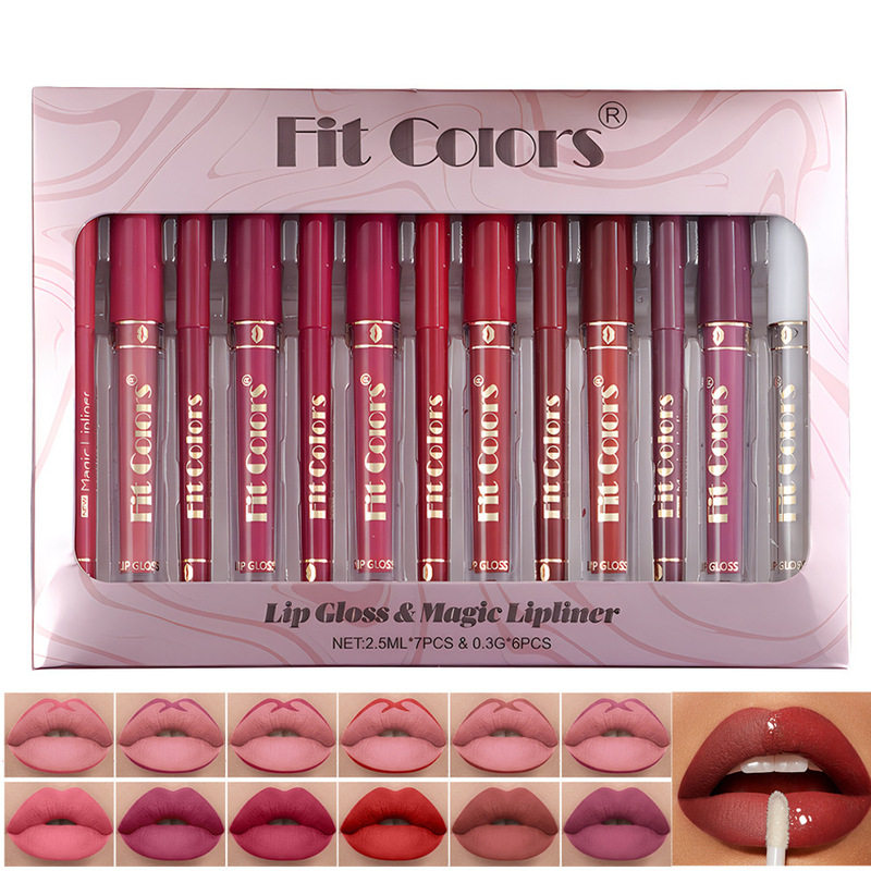 彩妆跨境Fit Colors6+7唇彩唇线笔套盒 哑光勾唇笔不易脱沾杯唇釉