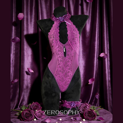 Zerosophy 「曼陀罗」蕾丝珍珠底裆连体套装御姐紫色性感情调内衣