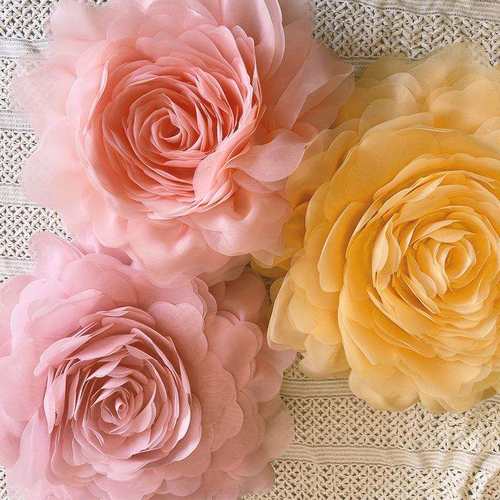 北欧黄色欧根纱花抱枕毛呢时尚靠垫飘窗软装枕套样板间床头靠枕