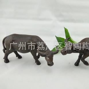 五寸企牛 水牛摆件石湾陶瓷公仔盆景假山渔缸摆 送礼佳品牛气冲天