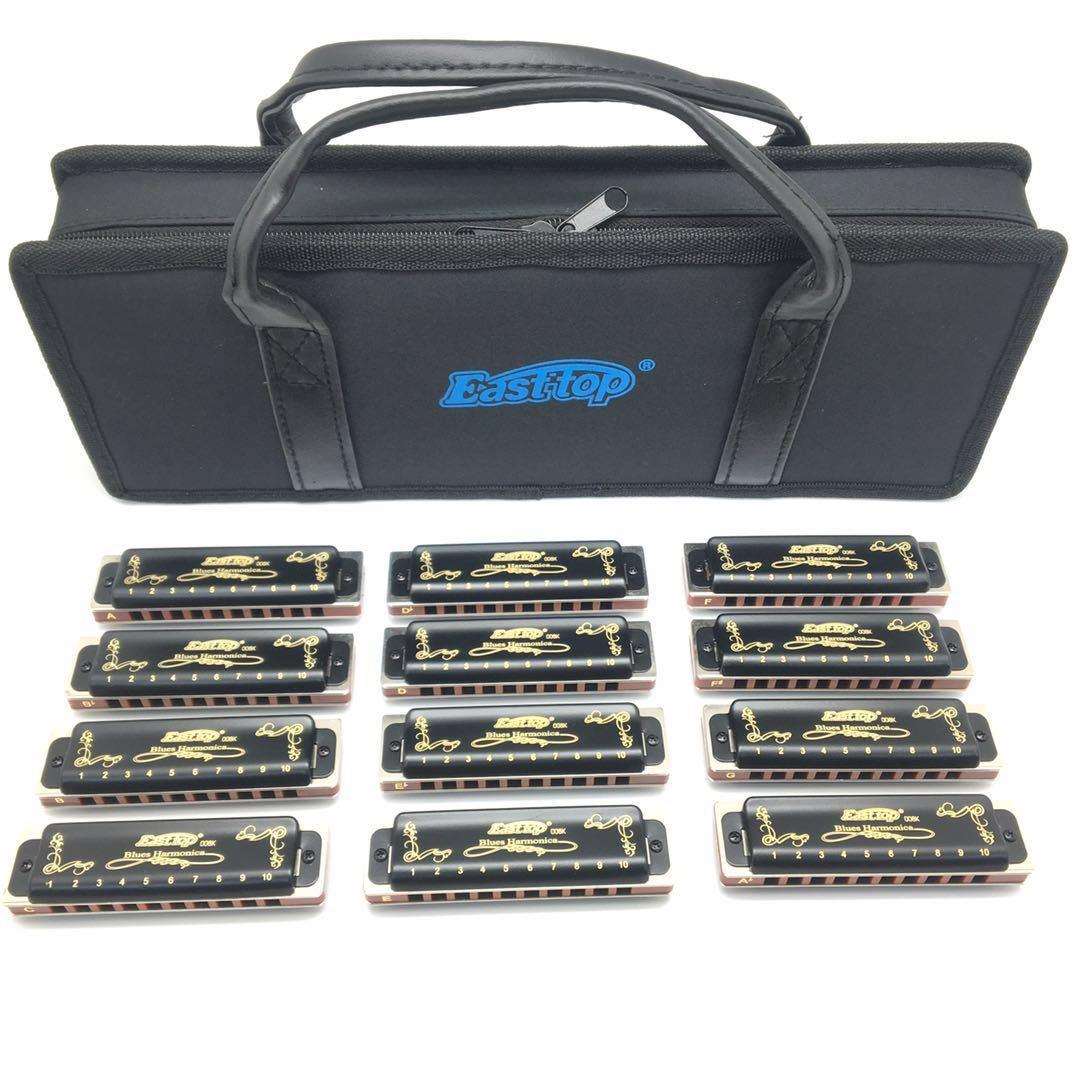 东方鼎easttop T008K十孔蓝调布鲁斯口琴初学7调/12调套装