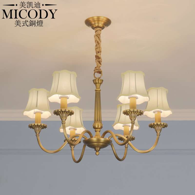 美式简约玻璃灯罩客厅灯现代大气轻奢餐厅卧室欧式古铜色全铜吊灯