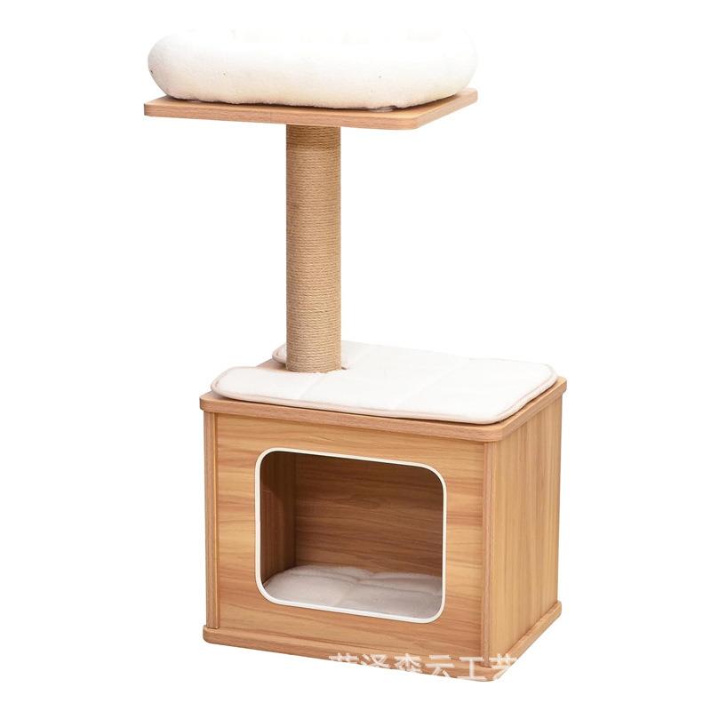 猫爬架带底座衬垫台阶 黄麻抓柱坚固且易于组装适合小型猫棕色