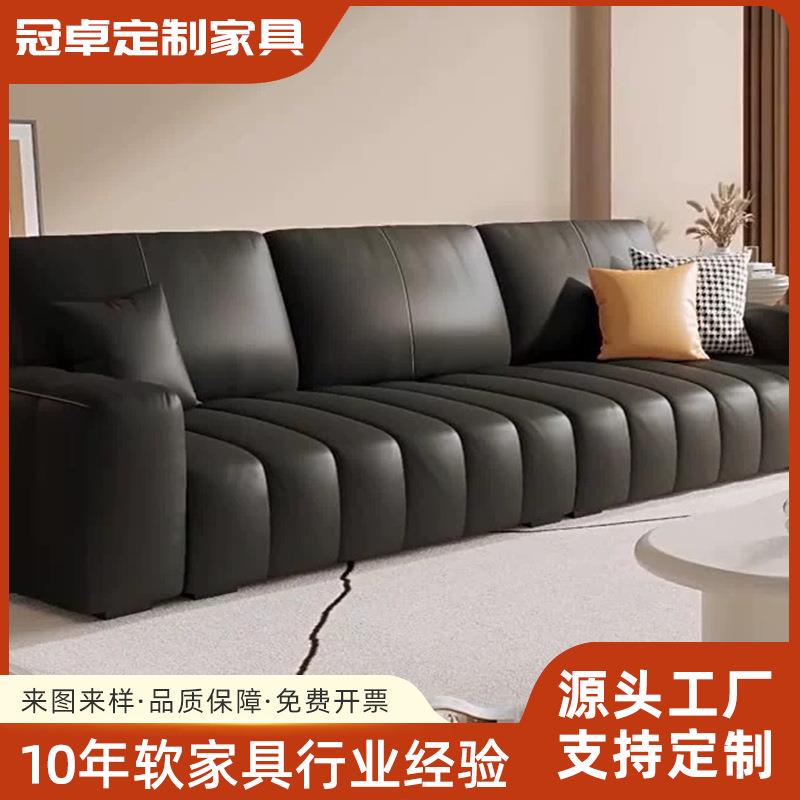 黑色钢琴键真皮沙发方块意式极简坐卧两用沙发复古舒适直皮艺沙发