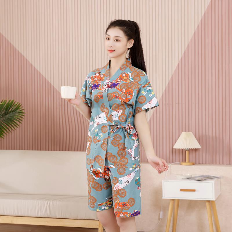 开衫汗蒸服男女桑拿洗浴服套装和服按摩足疗服大码家居服睡衣情侣