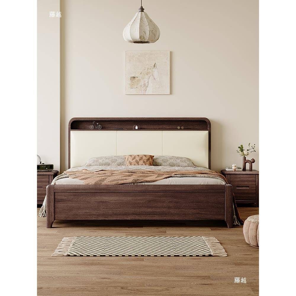 胡桃木实木床头层牛皮床头单买单卖储物床米x米新中式床架