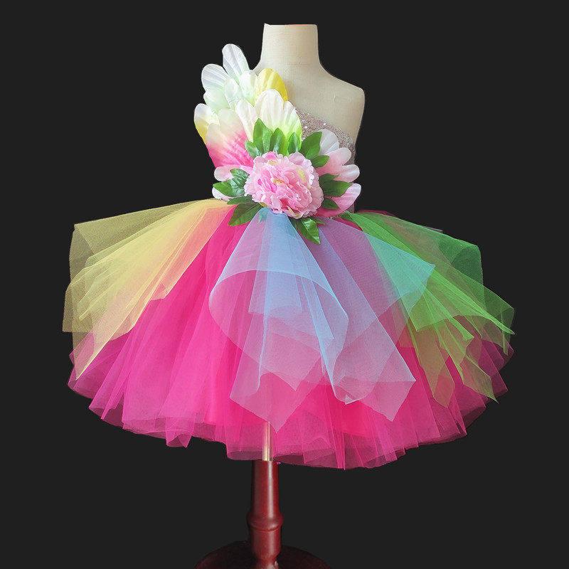 儿童演出服蓬蓬裙女童亮片纱裙花朵舞蹈服幼儿现代舞学生合唱服