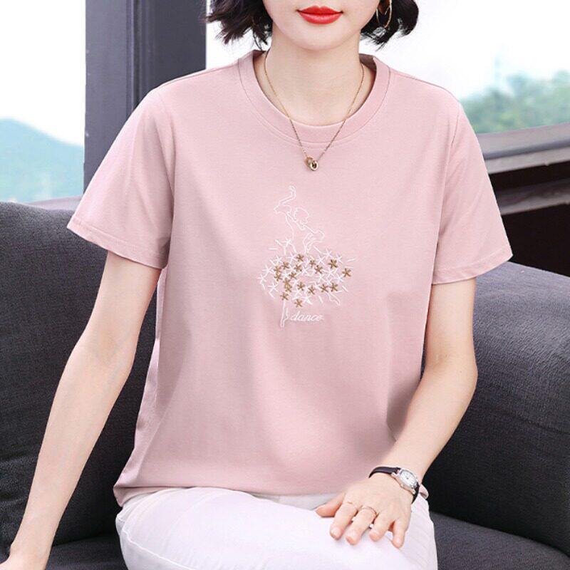 奥特莱斯清仓捡漏中年妈妈夏装圆领气质刺绣短袖t恤女夏天体恤衫