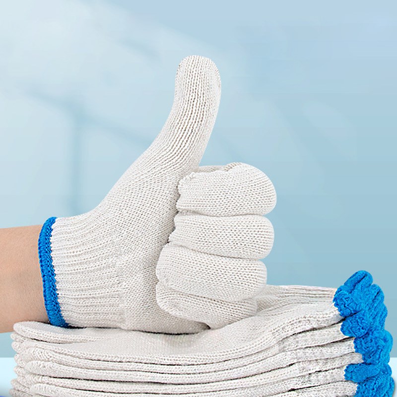 手套劳保耐磨工作纯白棉线棉纱尼龙薄手套男工地干活劳动修车手套