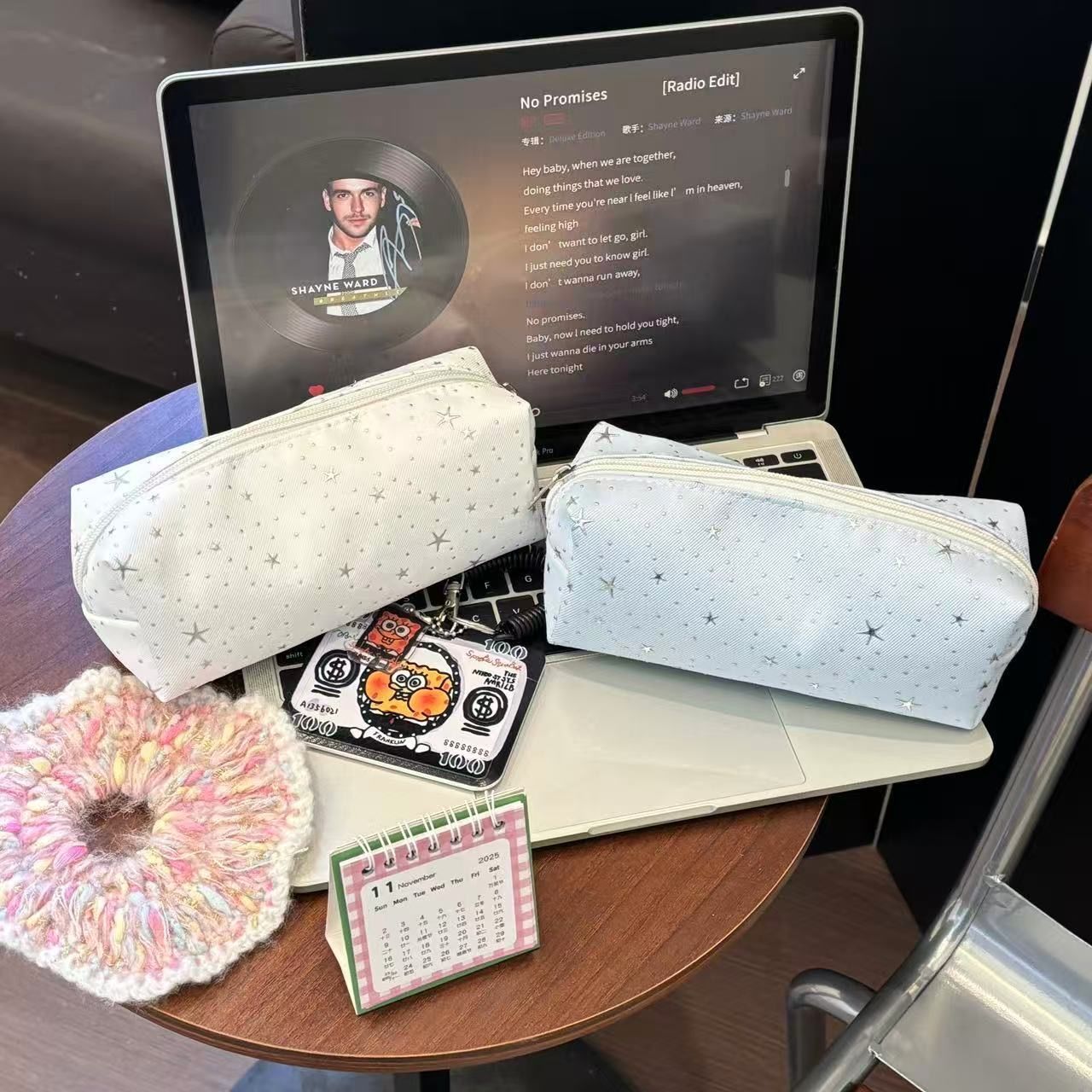 H星星波点ins简约可爱帆布笔袋文