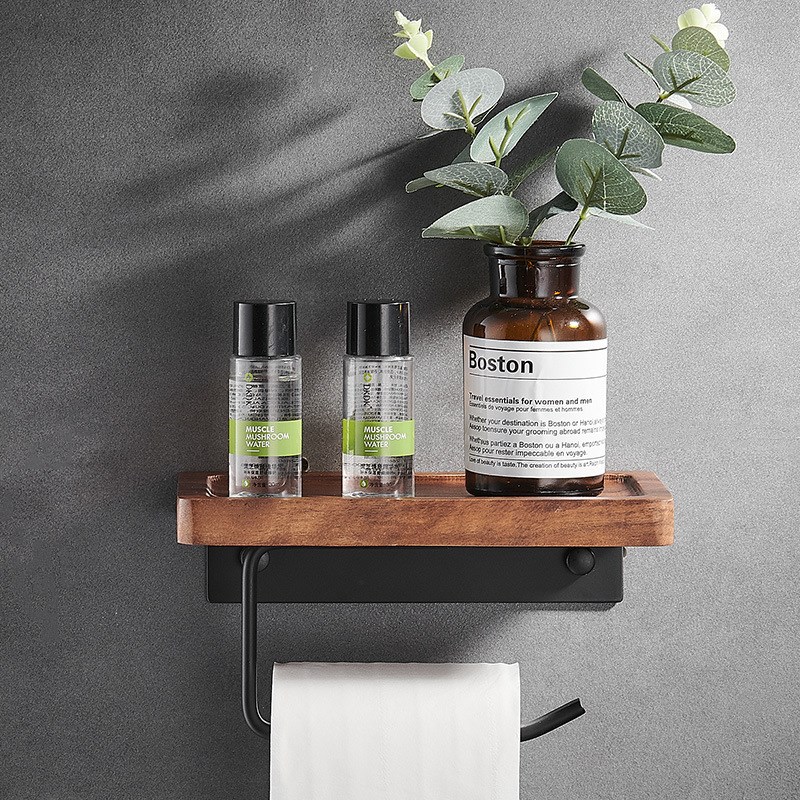 实木纸巾架创意卫生间黑色卷纸架厕所黑胡桃木厕纸盒手机卫生纸架