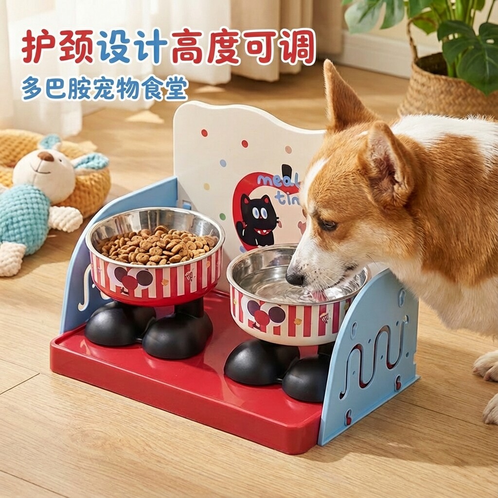 宠物多巴胺餐桌猫咪狗狗碗猫咪食堂收纳架可调节防漏食餐桌宠物碗,宠物/宠物食品及用品,猫狗碗/慢食碗,淘宝优惠券,粉丝福利购,淘宝优惠卷