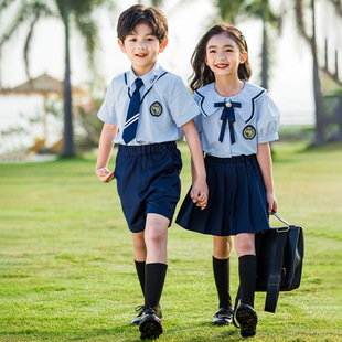 英伦学院风小学生一年级校服蓝衬衫 男女儿童班服幼儿园摄影园服