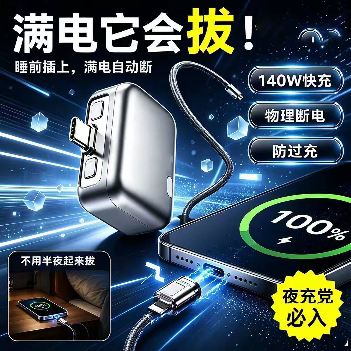 AI智能满电分离140W快充充电器