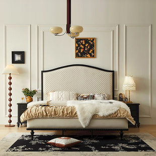 美式 北欧皮艺床网红 复古实木大床卧室1.51.8米双人床婚床法式