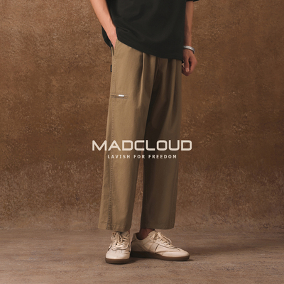 MAD夏季透气阔腿工装九分裤男
