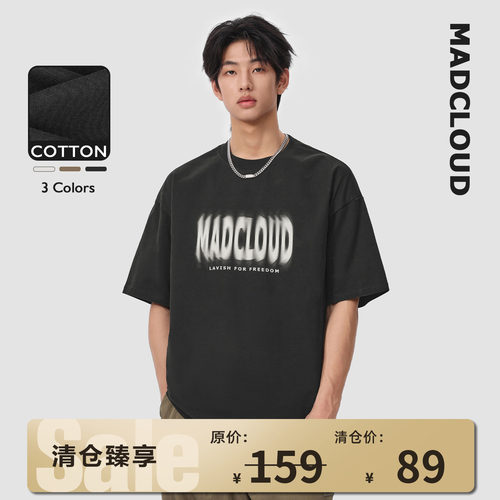 Madcloud美式印花纯棉短袖T恤男