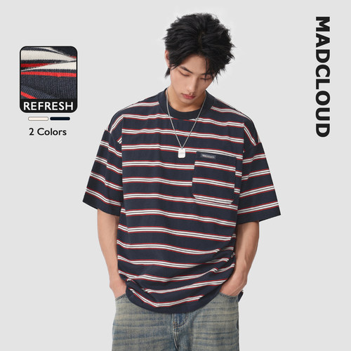 Madcloud复古条纹情侣短袖男