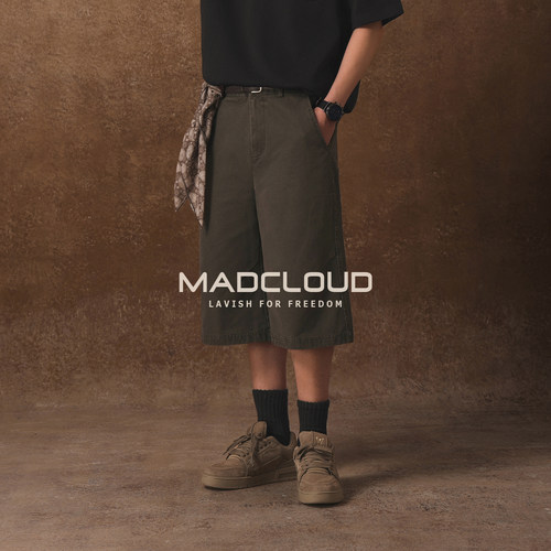MAD美式重工水洗工装七分裤男