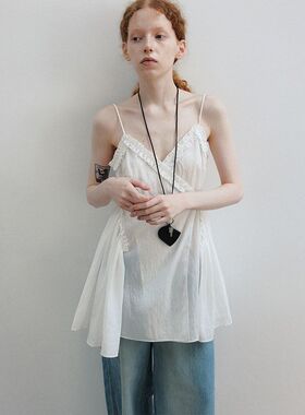 【玳禾】夏季新款休闲纯色木耳边双根式中长款围裹吊带裙H8562