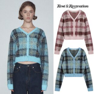韩国潮牌restandrecreation冬季新款加绒格子开衫毛衣外套小女生