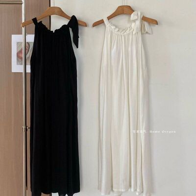 带胸垫长款绵绸睡裙女夏无袖慵懒感显瘦连衣裙系绳可外穿睡衣女夏