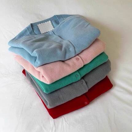 现货 2025新品freckle紫色纯色基础款圆领单排扣羊毛小开衫外套女