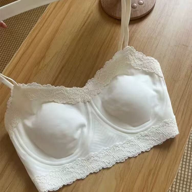 无痕蕾丝内衣女薄款大胸显小抹胸背心吊带无钢圈裸感防走光文胸罩