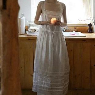 现货ginger 超细蕾丝花边 “白玫瑰”麻制吊带裙/小吊带女裙子高