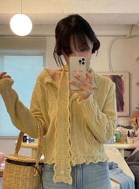 现货！2025早秋新品 马海毛珠片镂空薄款韩系针织开衫外套女