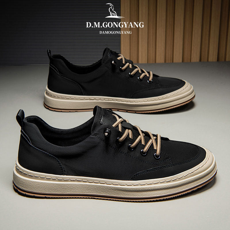 大漠公羊男鞋冰丝透气运动休闲帆布板鞋一脚蹬轻便工作老北京布鞋