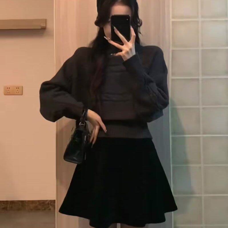 秋冬今年流行女装小个子精致穿搭高级感灰色毛衣搭配半身裙子套装