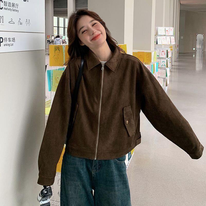 美拉德短款麂皮绒外套女