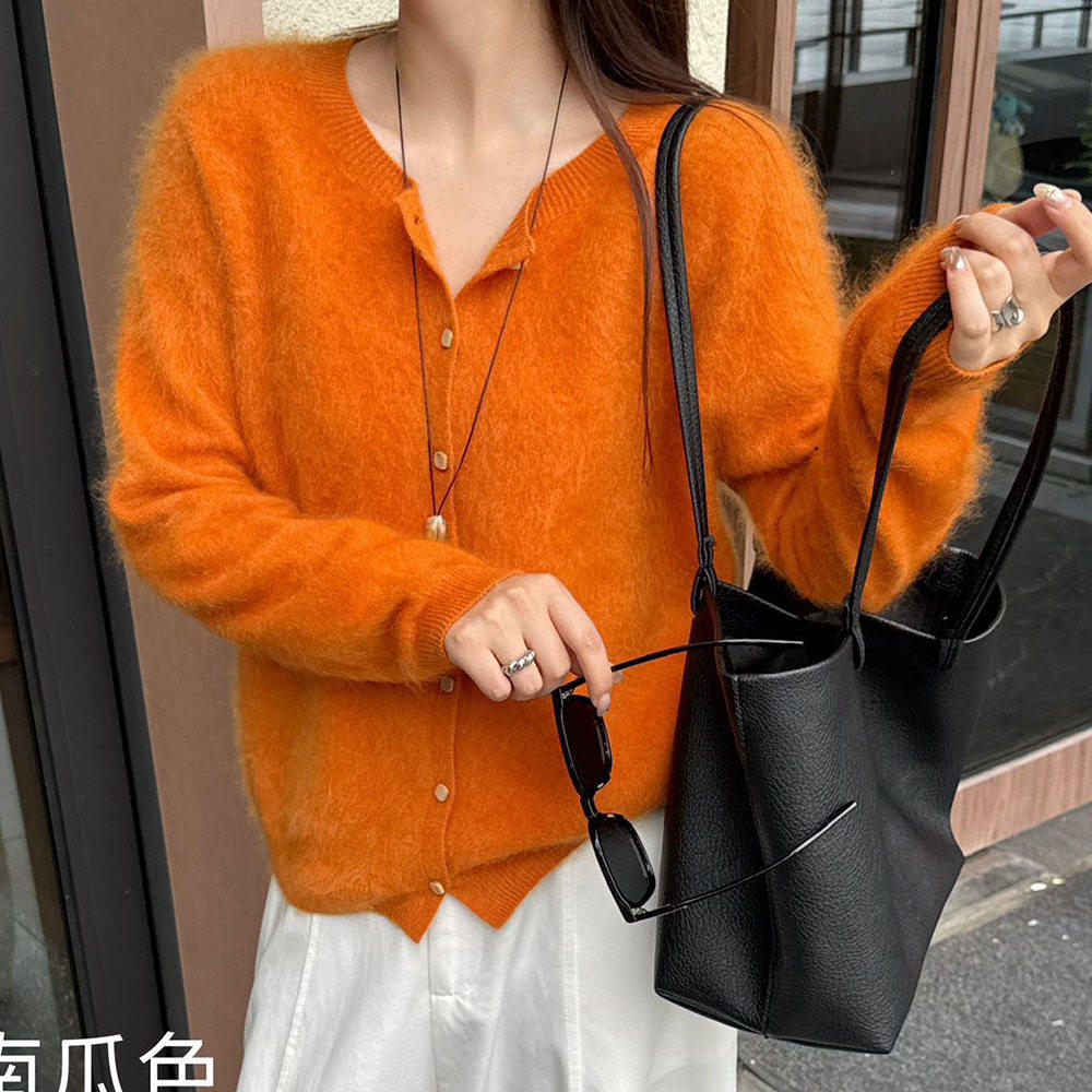 拉绒毛衣女中厚款羊毛开衫26秋季新款女装含羊绒外套女秋针织开衫