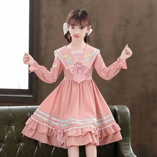 女童蝴蝶结连衣裙长袖春秋季新款洋气儿童装甜美洛丽塔女孩公主裙
