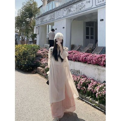 温柔风慵懒套装女春季2025新款长袖外搭连衣裙高腰半身裙两件套潮