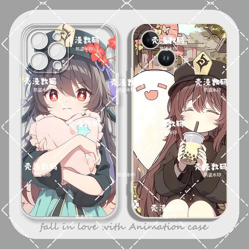 Q版胡桃喝奶茶手机壳情侣适用于苹果16小米15pro华为mate70荣耀play红米vivoiqoo真我OPPO全包原神胡桃保护套