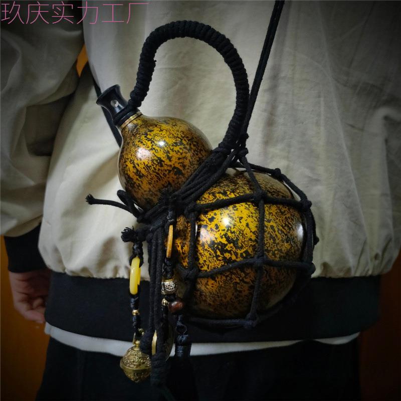 酒葫芦可装热水漆器办公室摆件黑非遗酒壶鎏金防渗大漆