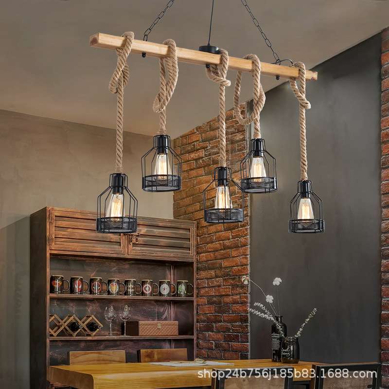 美式乡村创意个性吧台工业风收银台服装店橱窗花店装饰麻绳吊灯具