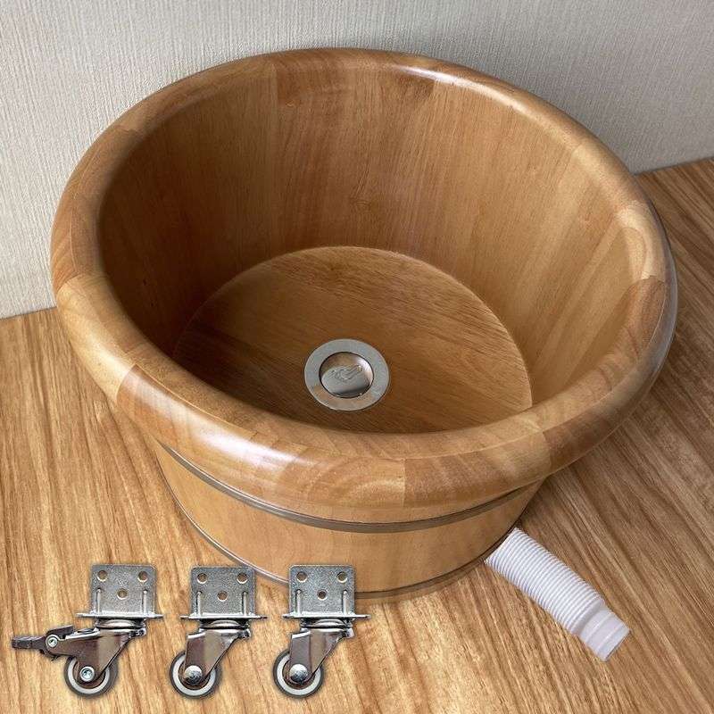 木桶带轮子泡脚桶底部排水口洗脚盆木质足浴桶家用加高过小腿实木