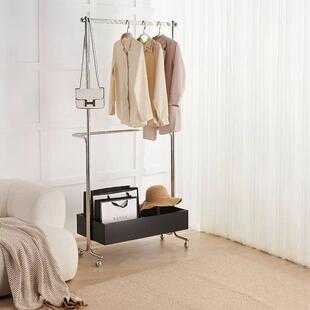 中古落地挂衣架现代不锈钢衣帽架卧室家用收纳置物衣帽架移动黑色