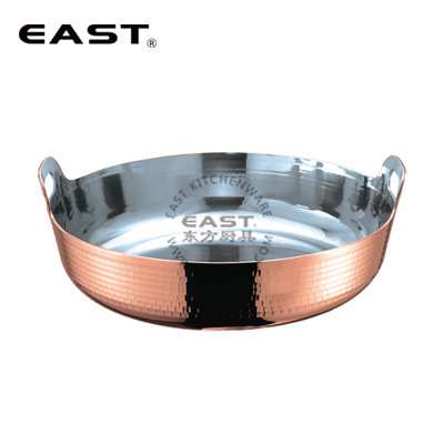 EAST东方厨具三层铜锤印天妇罗锅日式寿司料理加厚双耳平底油炸锅