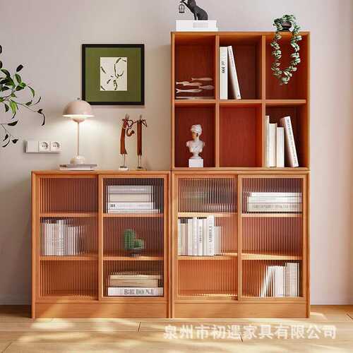 日式简约实木格子柜 自由组合书架展示柜 书房落地矮柜客厅储物柜
