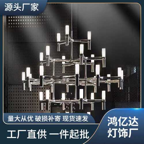 别墅挑空楼中楼客厅软装展厅现代简约loft复式楼设计师意大利吊灯