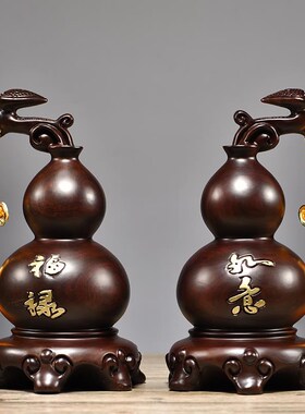 现货速发黑檀木雕葫芦摆件实木葫芦家居装饰客厅办公电视柜红木工