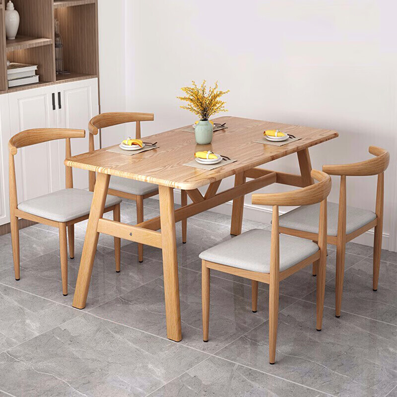 简约餐桌椅现代简约北欧小户型家用铁艺牛角椅桌椅一桌四椅1.4米