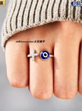 十字架镶锆石恶魔之眼戒指 Evil Eye眼睛指环戒 Ring