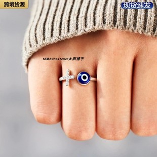 十字架镶锆石恶魔之眼戒指 Evil Eye眼睛指环戒 Ring