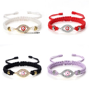 Evil 手工编织滴油锆石眼睛蜡绳可调节手绳 Eye恶魔之眼手链