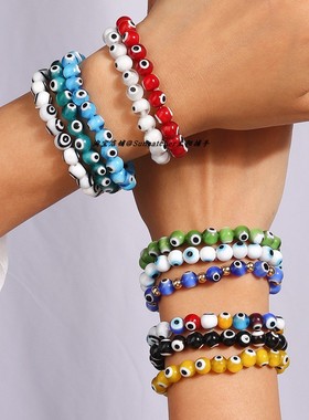 Koz手链 8mm眼睛珠evil eye恶魔之眼手串 无完美眼睛 有异眼裂纹